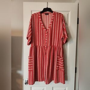 Burnt Orange and White Buttoned Sundress with V-Neck